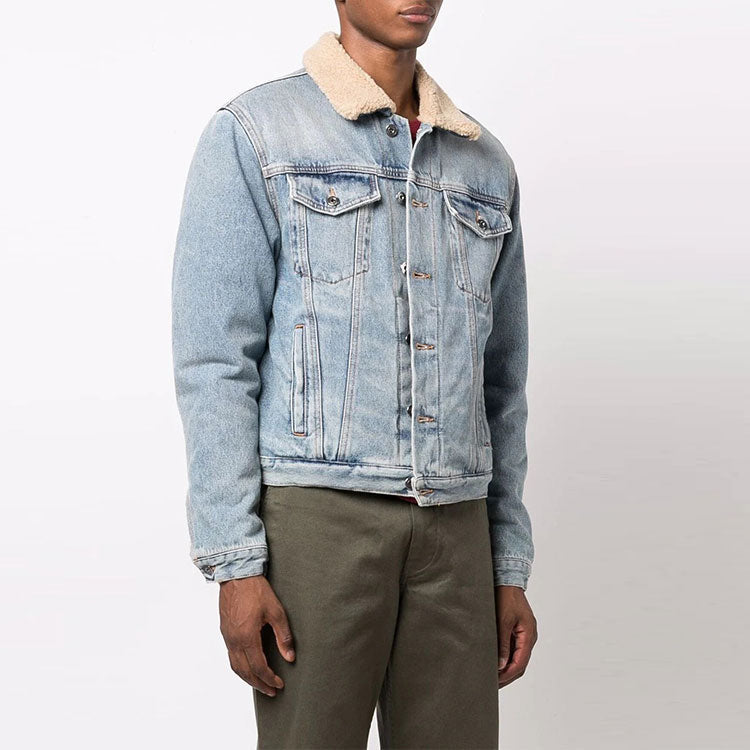 Off-White FW21 Stay Warm Washed Denim Jacket Ordinary Version Blue OMYE074F21DEN0024101