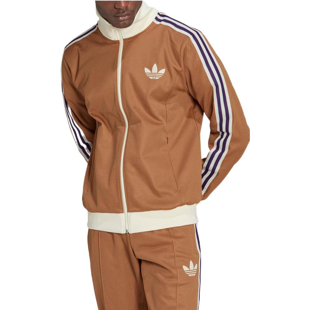 Men's adidas originals Brand Logo Printing Zipper Classic Sports Jacket Autumn Brown IB3427