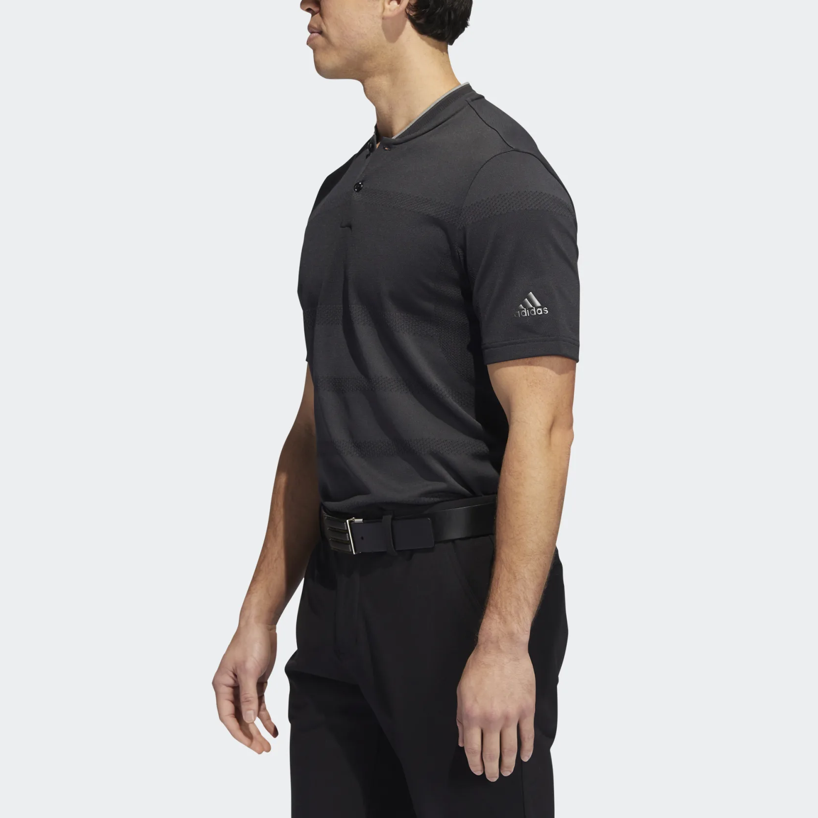 Men's adidas Solid Color Knit Casual Short Sleeve Carbon Black Polo Shirt H61758
