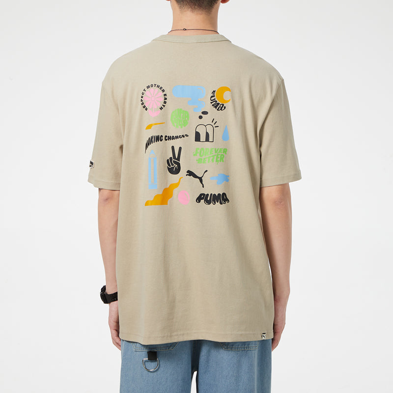 PUMA Athleisure Casual Sports Cartoon Printing Round Neck Short Sleeve Khaki 533039-42