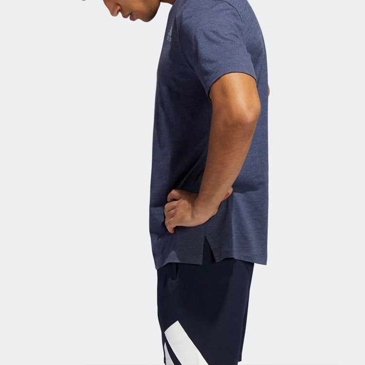Men's adidas Solid Color Round Neck Short Sleeve Japanese Version Blue T-Shirt HE6800