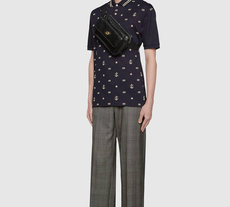 Gucci Embroidered Short Sleeve polo Navy Blue 604157-XJB0T-4437