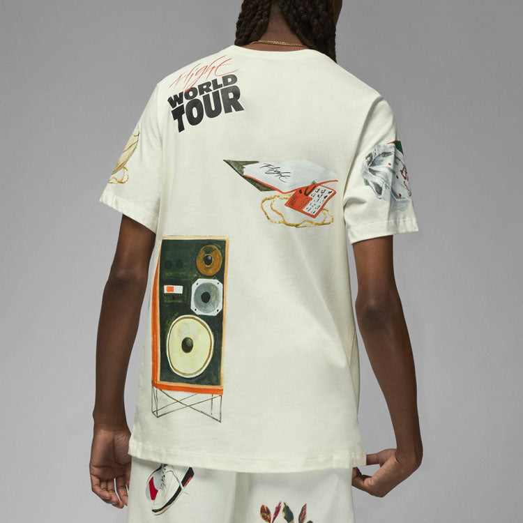 Men's Air Jordan Pattern Printing Round Neck Pullover Short Sleeve White T-Shirt DQ7379-133