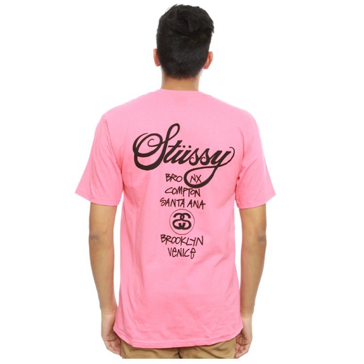 Stussy World Tour Tee Classic Short Sleeve Unisex Pink 3903514