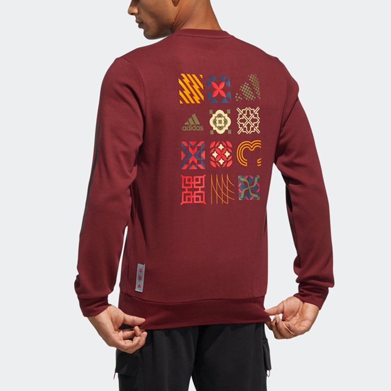 Men's adidas Cny Gfx Crew2 Pullover Sports Dark Red HC0265
