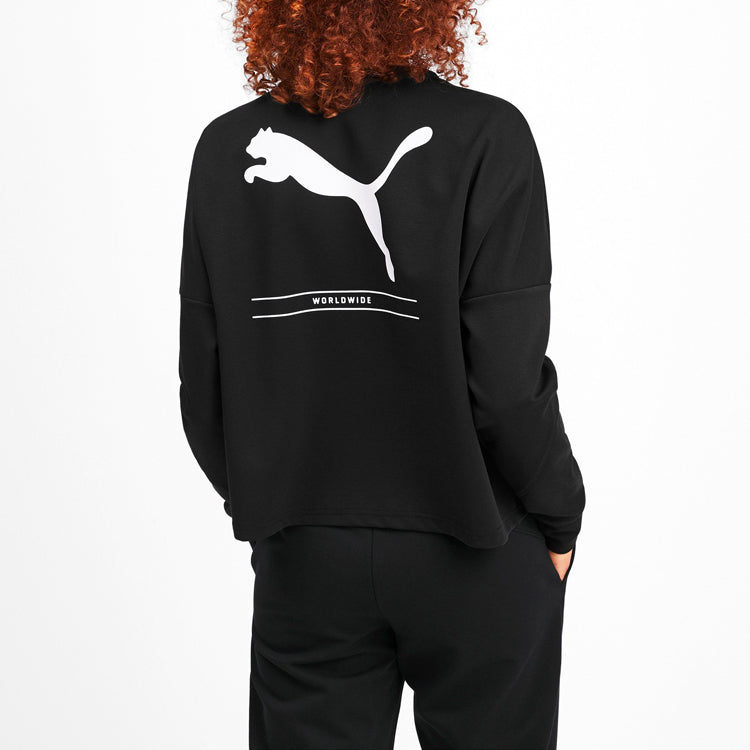 (WMNS) PUMA Logo Cropped Crew Sweater 'Black' 581069-01