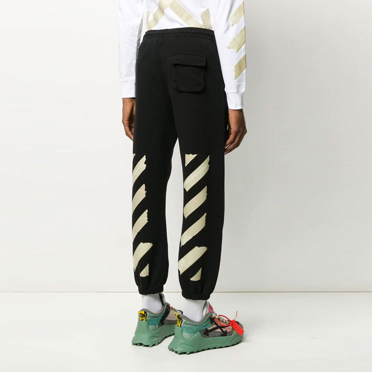 Off-White Black Gold Rubber Strap Stripe Sports Pants Black OMCH022R20E300021048