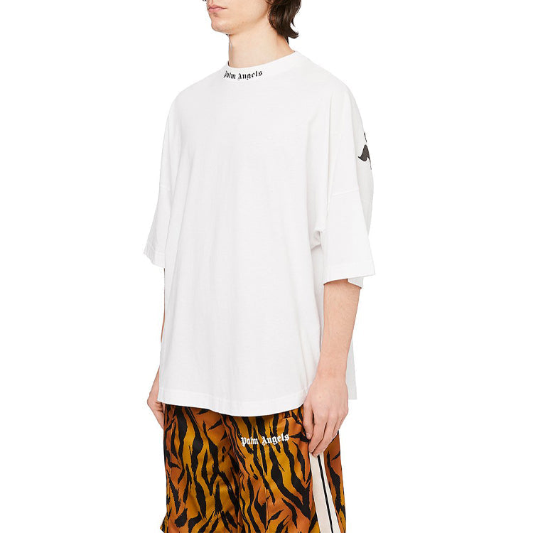 Men's PALM ANGELS Back Logo Alphabet Printing Short Sleeve White PMAA002E20JER0010110