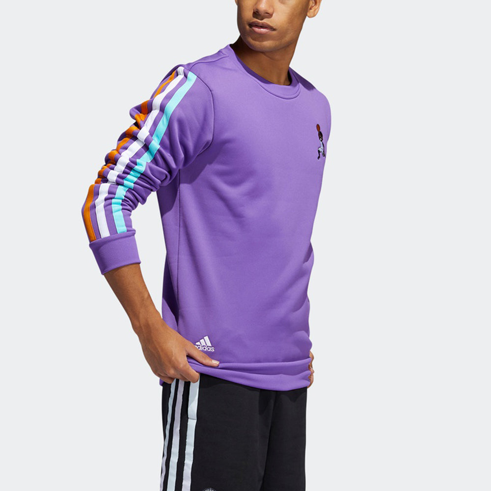 adidas Don Dunk Crew Contrasting Colors Stripe Embroidered Fleece Lined Basketball Sports Purple H43782