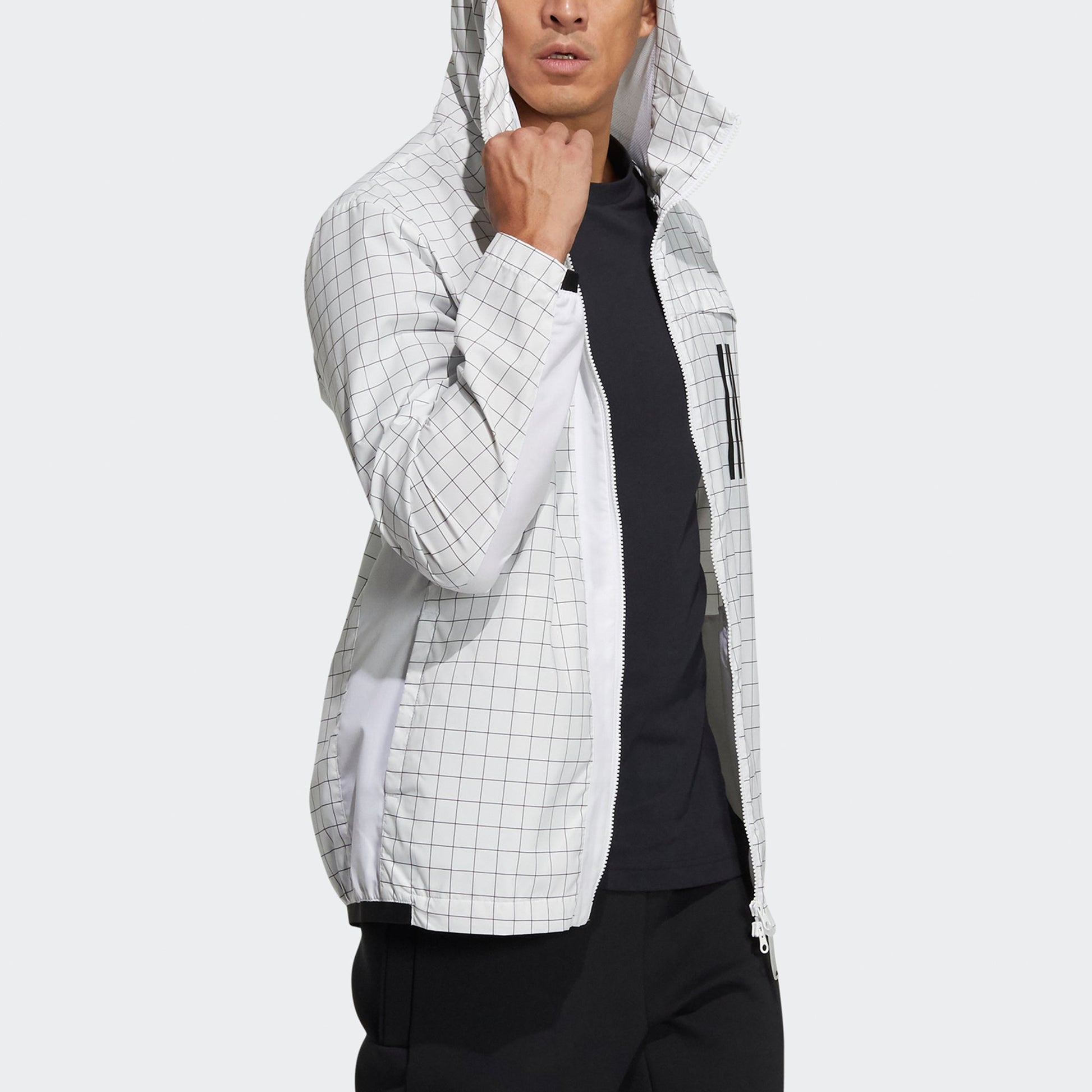 adidas WND Sports Plaid Windproof Hooded Jacket White GL8686