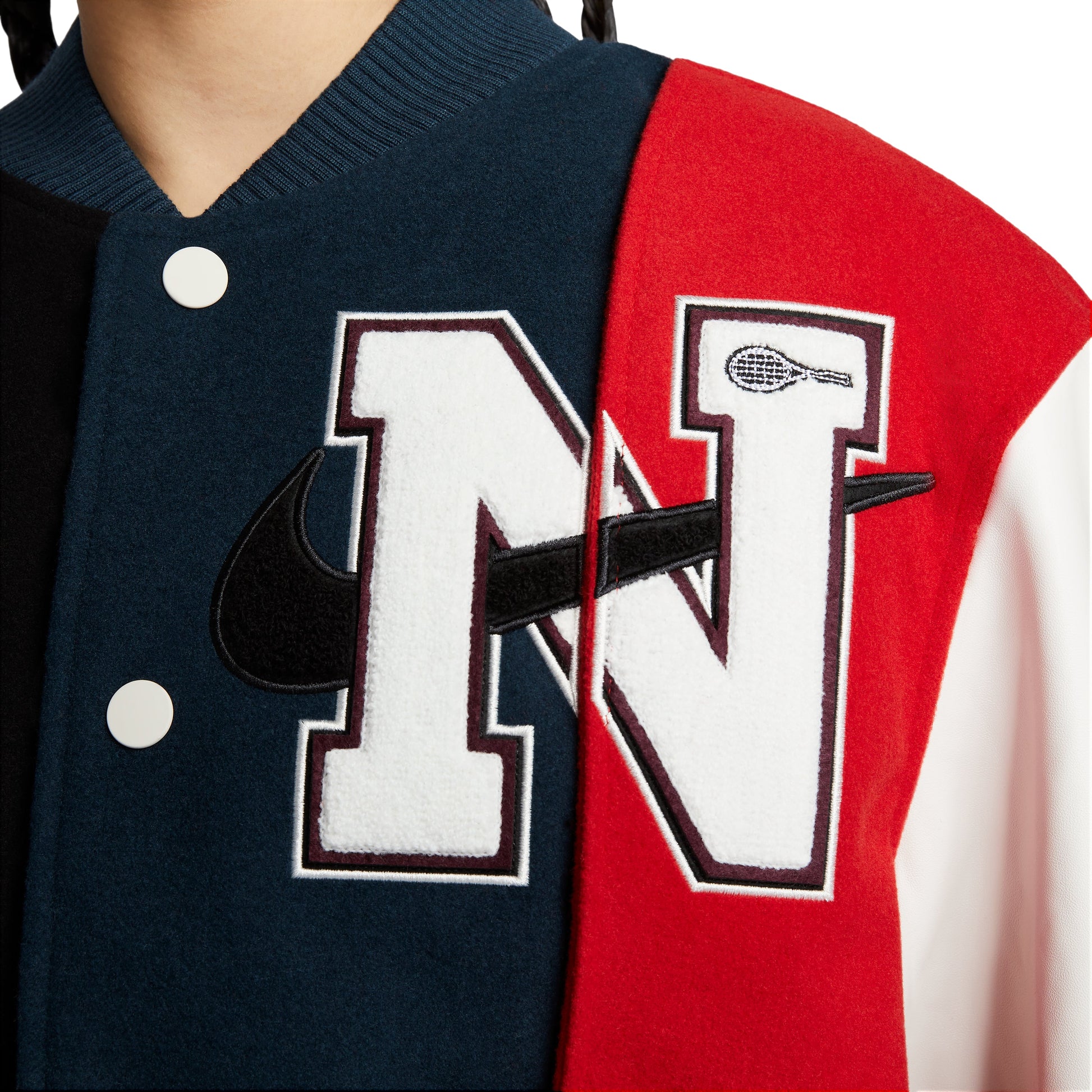 (WMNS) Nike Women by YOON Oversized Varsity Jacket Asia Sizing 'Black Navy White' FZ0281-010