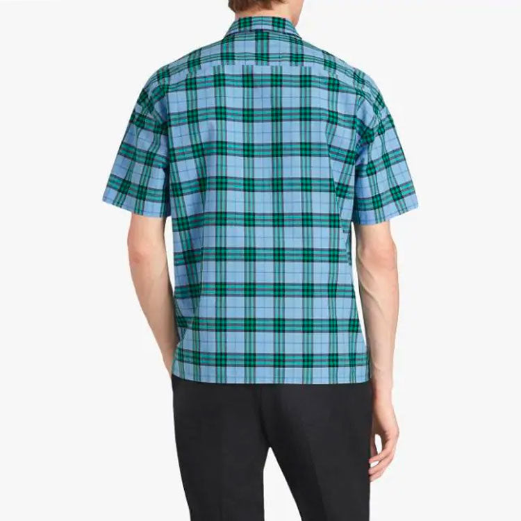 Men's Burberry Plaid Casual Short Sleeve Shirt Blue Green Plaid 80010391