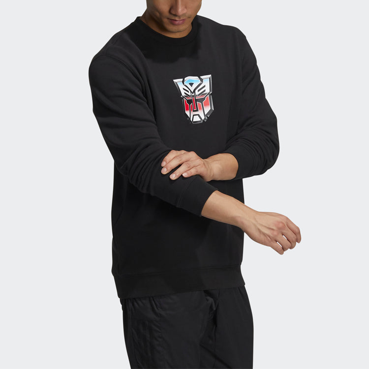 Men's adidas x Transformers Crossover Cartoon Printing Round Neck Long Sleeves Black HN4179