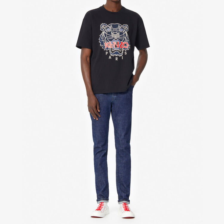 Men's KENZO Tiger Head Printing Cotton Short Sleeve Black FA5-5TS5114YO-99