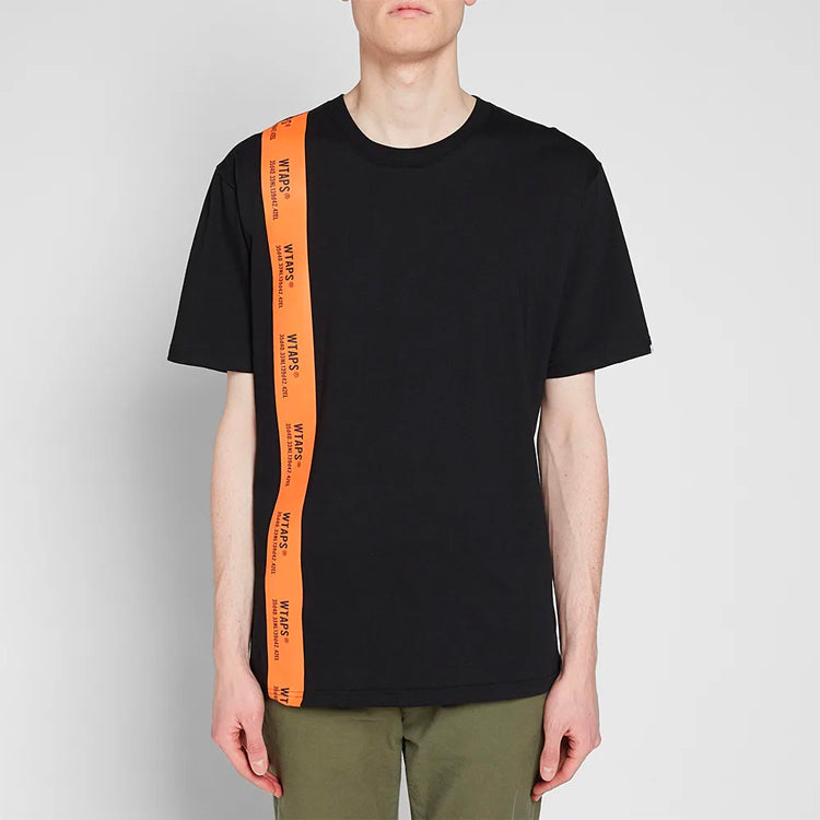 WTAPS Squat Tee Black Orange Ribbon Letters Applique Short-sleeve Tee Men's Black 182PCDT-ST03S