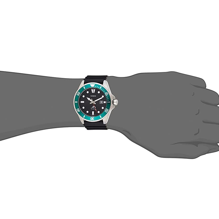 Men's CASIO Series 200m Waterproof Stainless Steel Black Dial Luminous Quartz Watch Mens Green Analog MDV-106B-1A3VCF