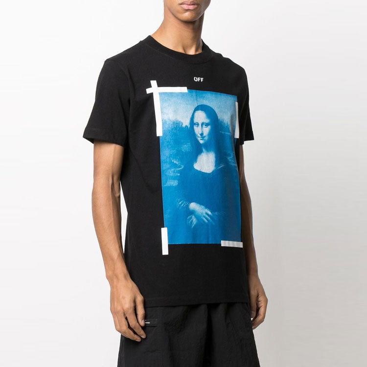 Men's Off-White Mona Lisa Portrait Short Sleeve Ordinary Version Black T-Shirt OMAA027SERJER0010101