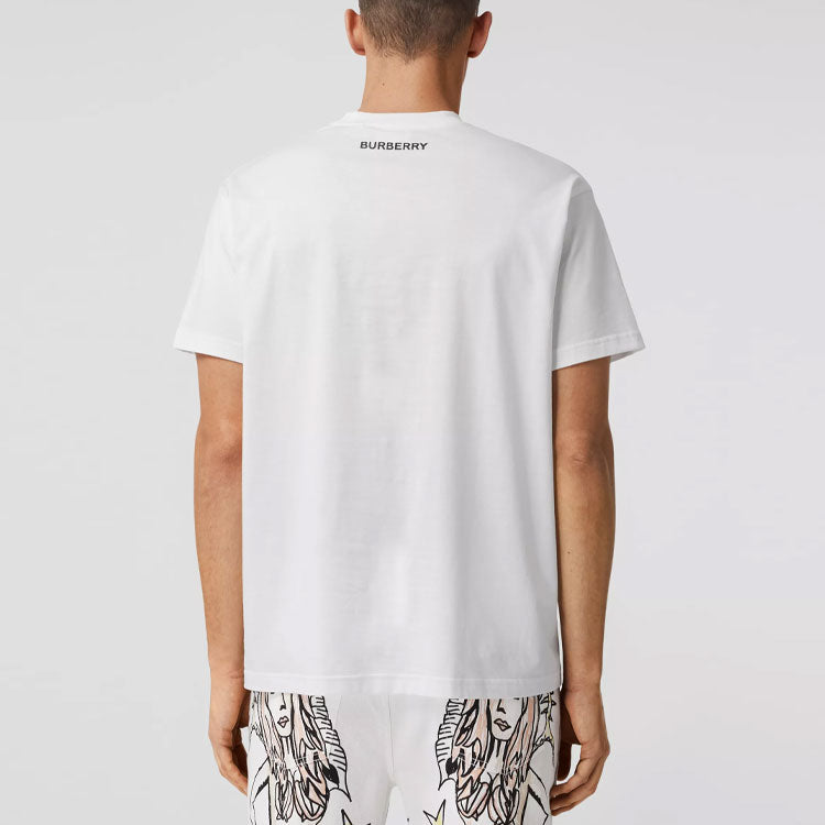 Men's Burberry SS21 Printing Cotton Loose Short Sleeve White 80406811
