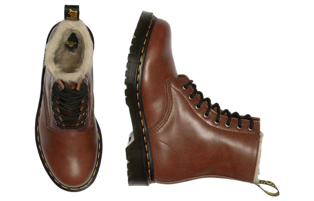 (WMNS) Dr. Martens 1460 Serena Faux Fur Lined Leather Lace Up Boots 'Tan' 27782225