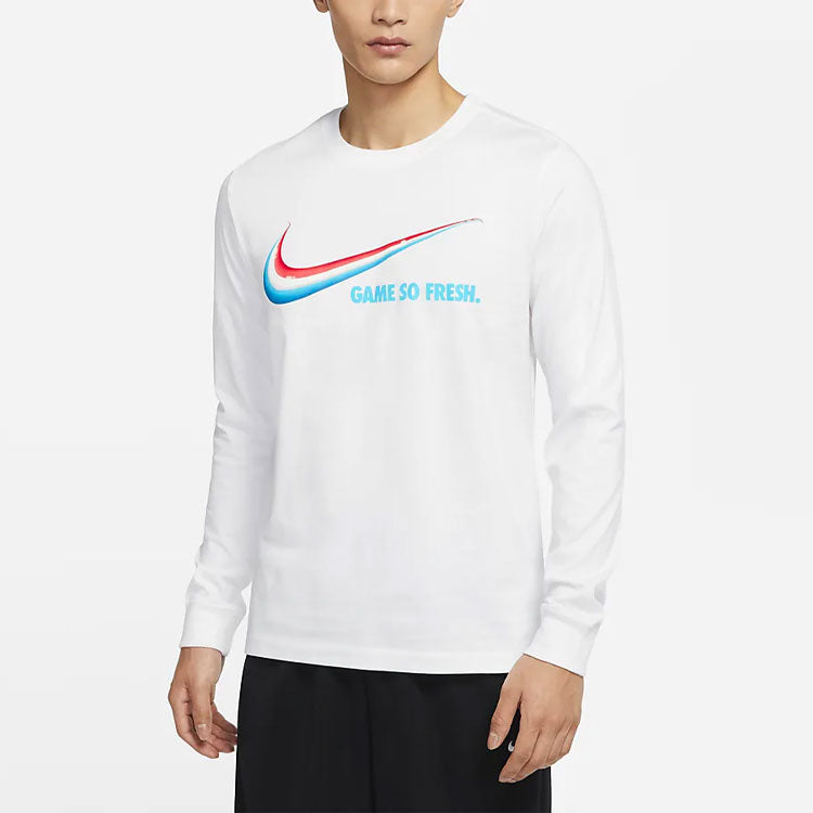 Nike Game So Fresh Printing Sports Round Neck Long Sleeves White DN2998-100