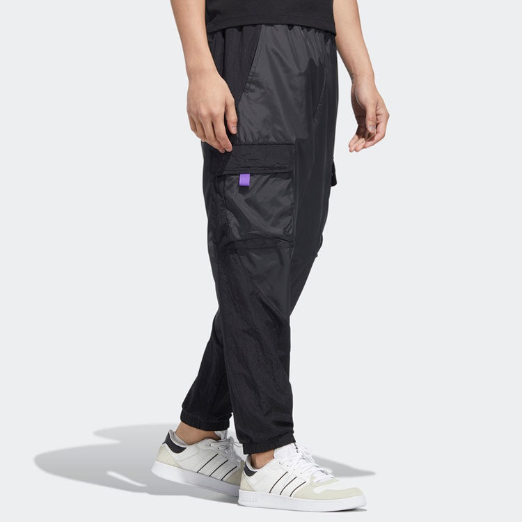 Men's adidas neo Solid Color Multiple Pockets Woven Bundle Feet Sports Pants/Trousers/Joggers Black HM7428