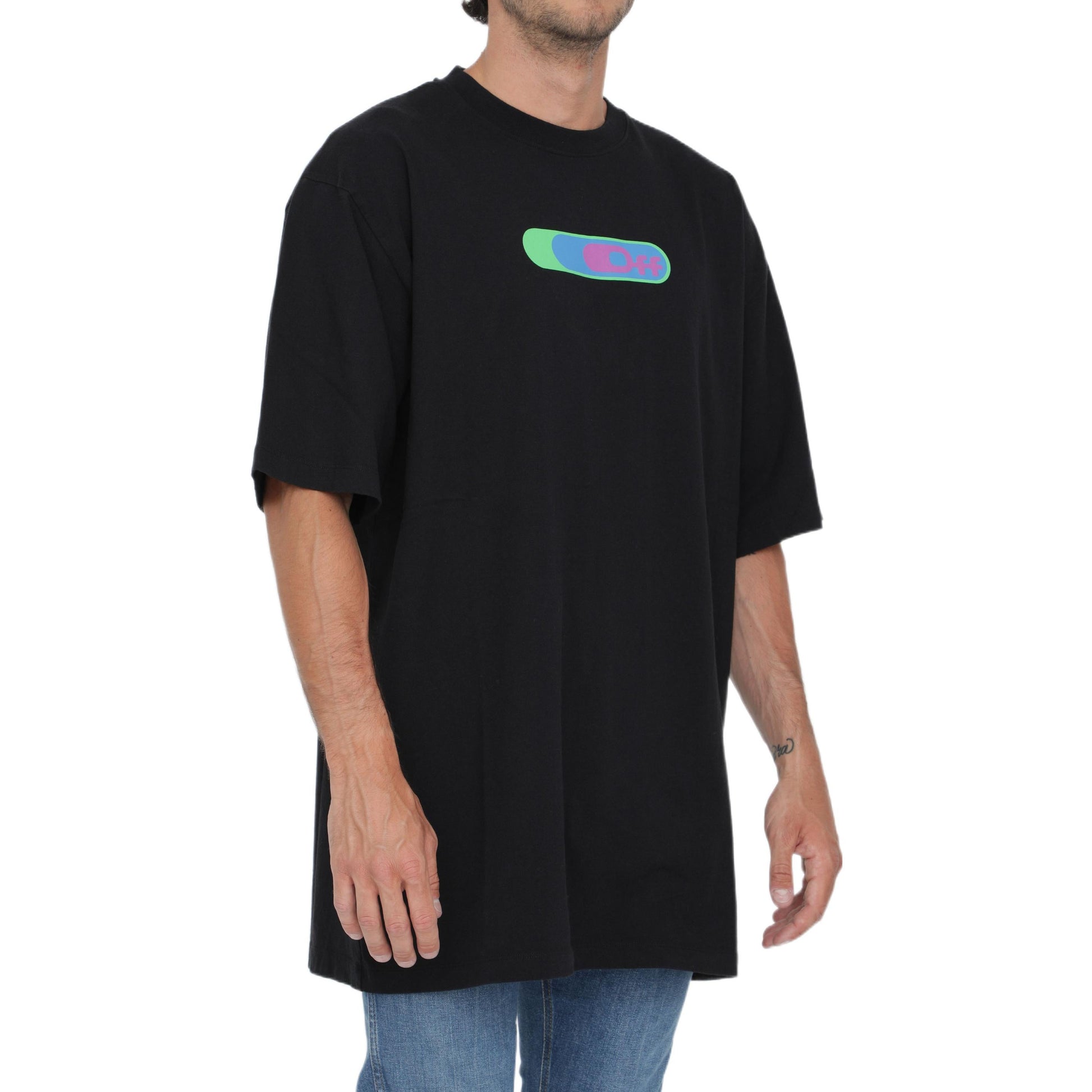 Men's Off-White SS22 Logo Printing Round Neck Pullover Short Sleeve Loose Fit Black T-Shirt OMAA125S22JER0031055