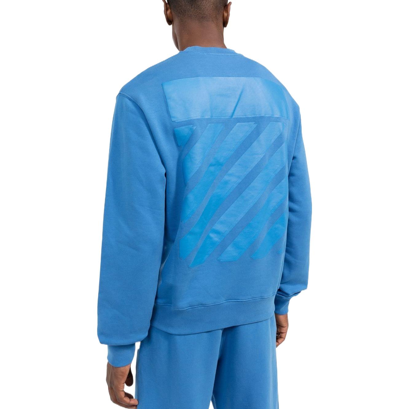 Men's Off-White SS22 Back Logo Printing Round Neck Pullover Long Sleeves Blue OMBA057F22FLE0024545