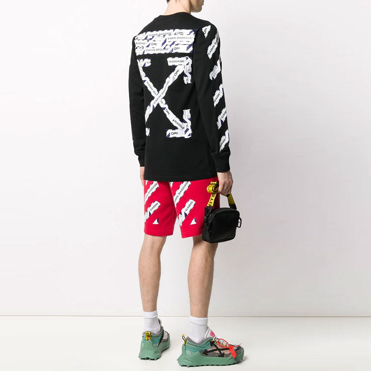 Off-White Airport Tape Printing Stripe Round Neck Black OMAB001S201850031088