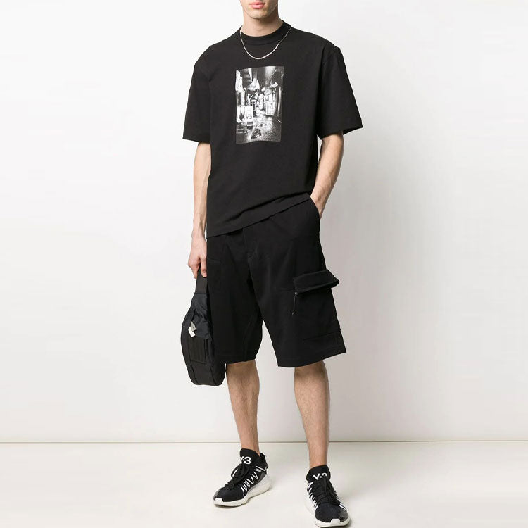 Men's Y-3 SS20 Photo Printing Round Neck Short Sleeve Black FP8698