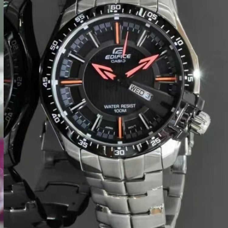 CASIO EDIFICE Stainless Steel Strap Black Watch DialOrange Mens BlackOrange Analog EF-130D-1A5