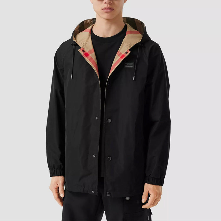 Men's Burberry Double Sided Classic Plaid Hooded Jacket Beige 80434031