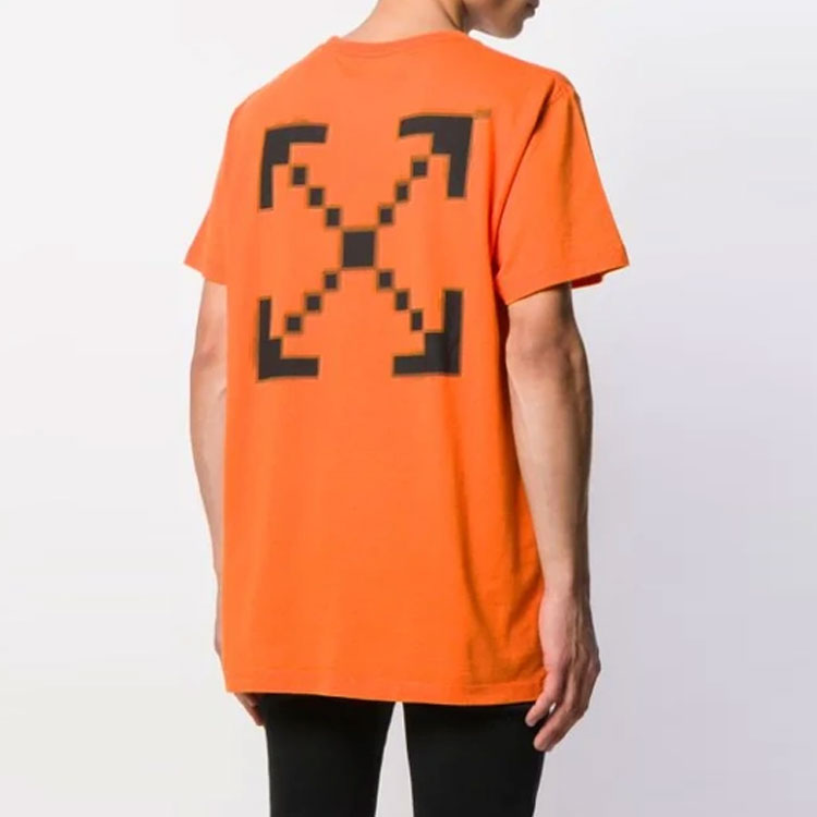 Off-White Cotton Arrow Pattern Printing Round Neck Short Sleeve Orange OMAA027F191850071910