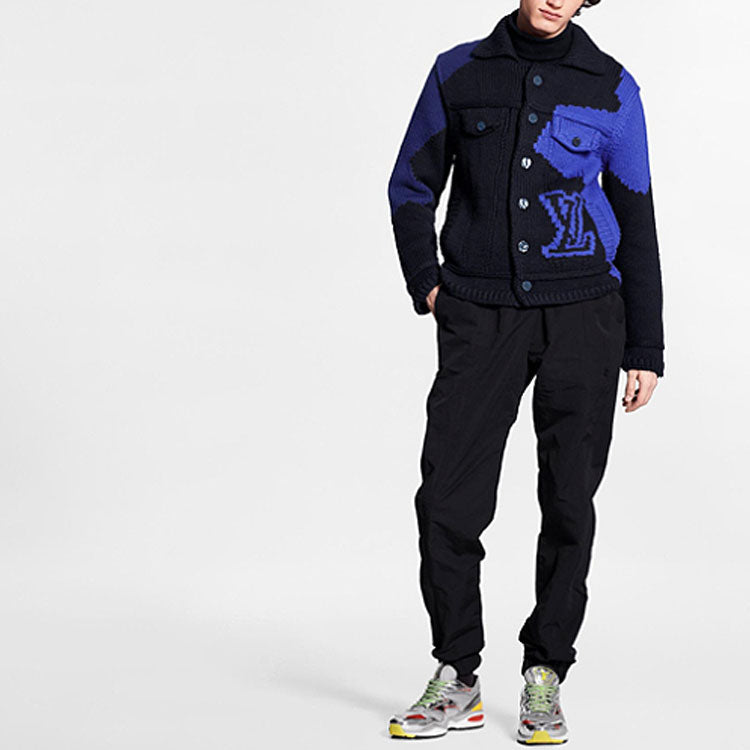 LOUIS VUITTON LV Fleece Inlaid Button Jacket For Men Black Blue 1A7XBC