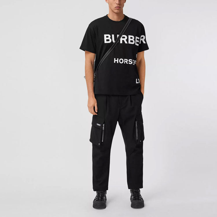 Men's Burberry SS21 Horseferry Logo Printing Loose Round Neck Short Sleeve Black 80406941