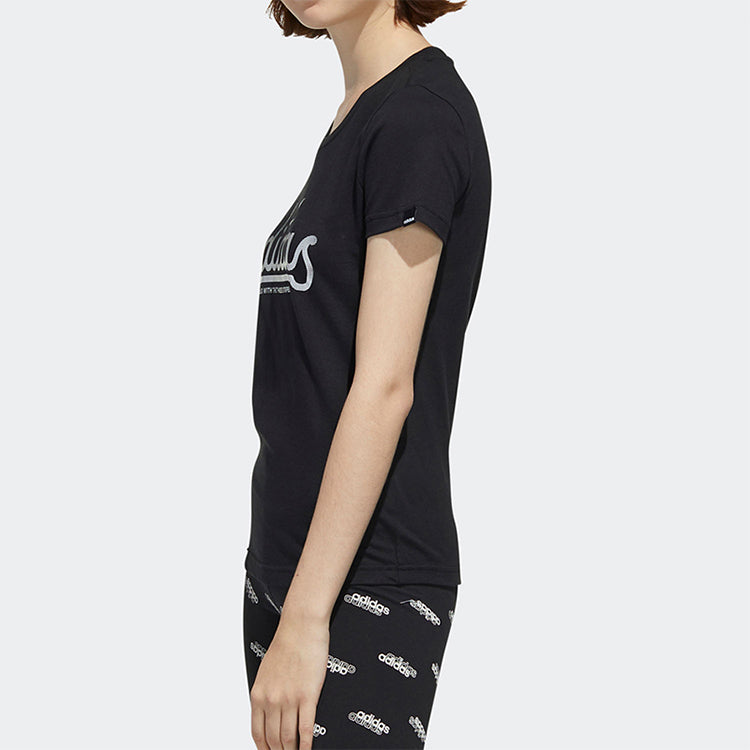 (WMNS) adidas Alphabet Logo Printing Cotton Short Sleeve Black FM6176