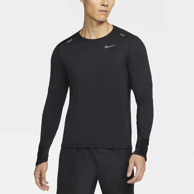 Men's Nike Solid Color Training Sports Round Neck Long Sleeves Black T-Shirt DD5650-010