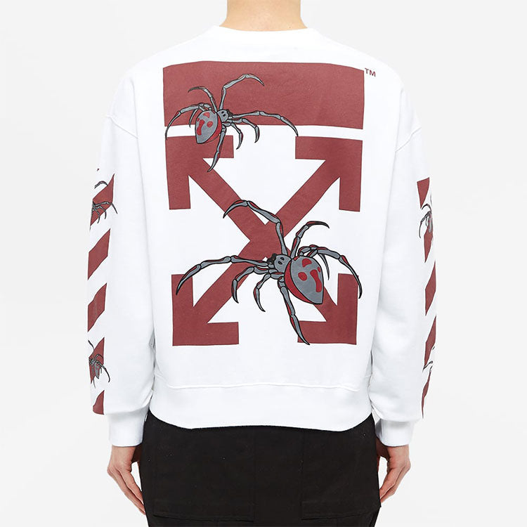 Men's Off-White Logo Spider Printing Round Neck Long Sleeves White OMBA035S20E300010124