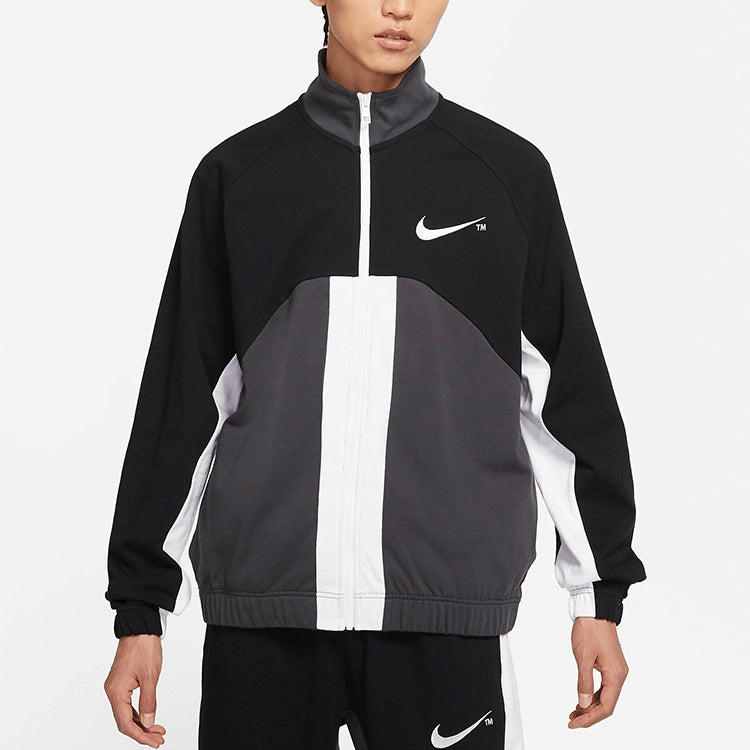 Nike Sportswear Swoosh Contrast Color Stitching Knit Stand Collar Logo Jacket Black DD5982-010