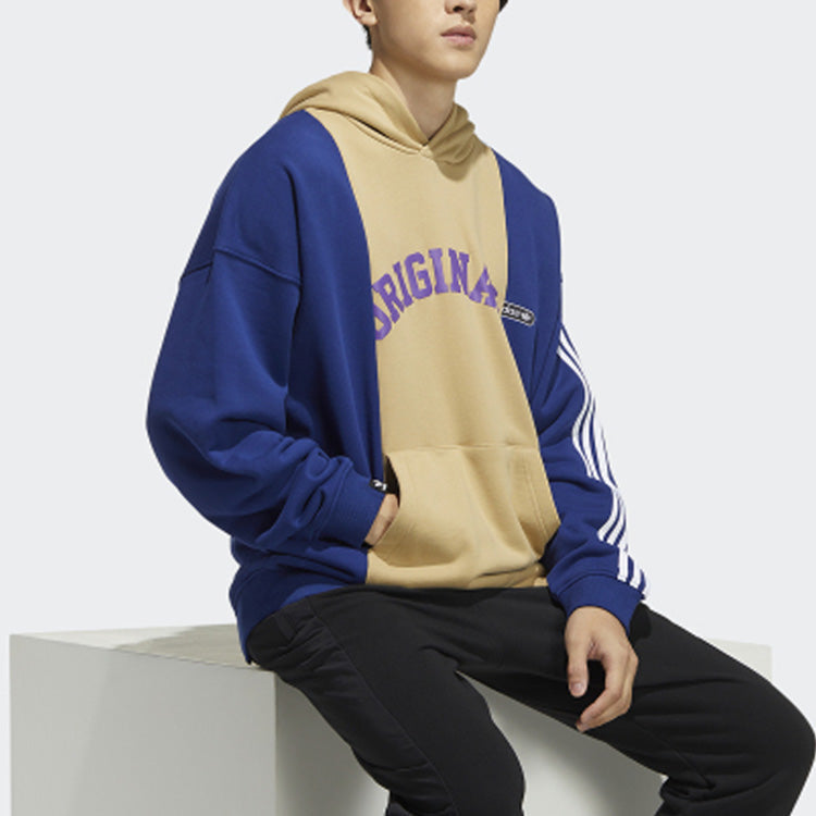 Men's adidas originals Mr Hoody Alphabet Printing Colorblock Pullover Blue Brown HC0376