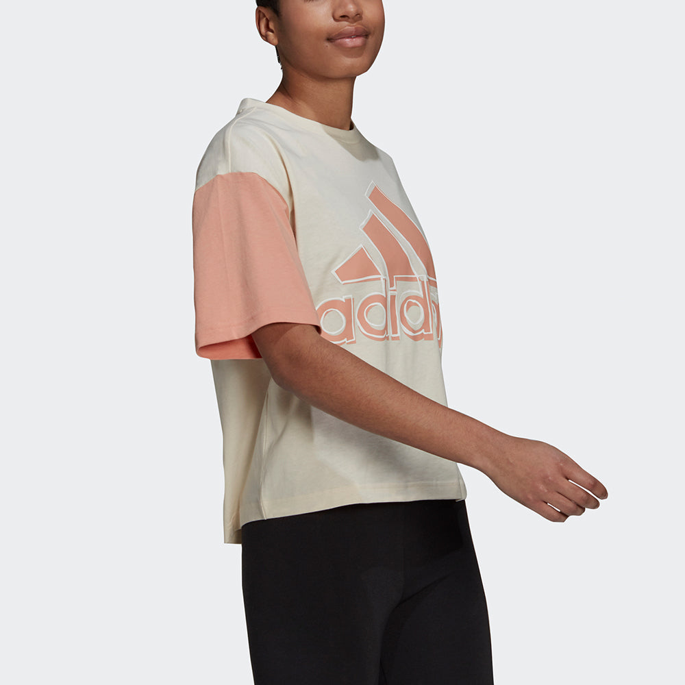 (WMNS) adidas Big Logo T Ss Logo Printing Loose Sports Short Sleeve Creamy White HB5103