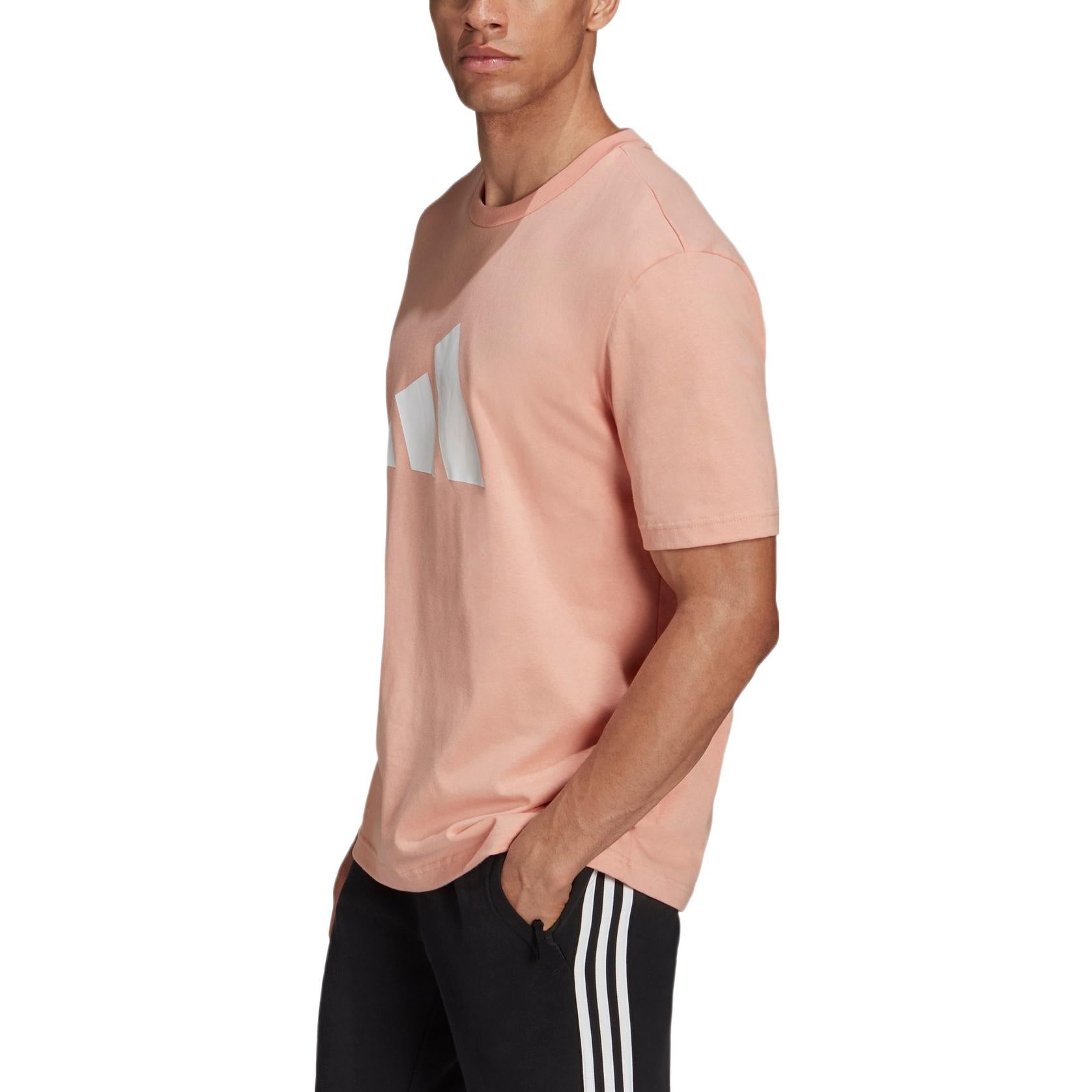 Men's adidas Logo Printing Pattern Round Neck Pullover Short Sleeve Pink T-Shirt H39748