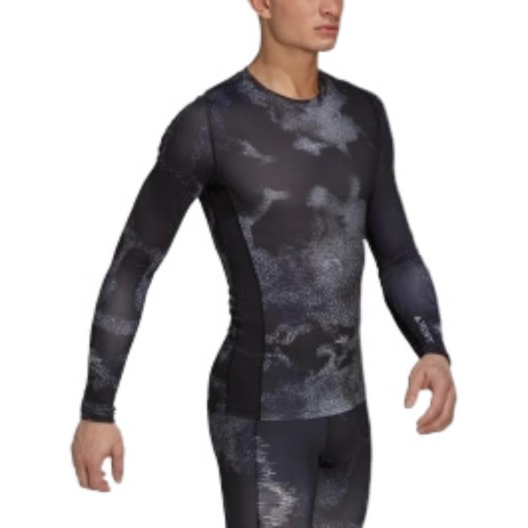 Men's adidas Logo Alphabet Printing Round Neck Pullover Sports Long Sleeves Black T-Shirt HK2332