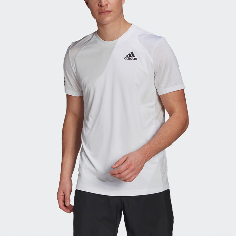 adidas Stripe Round Neck Pullover Logo Printing Solid Color Short Sleeve White GL5401