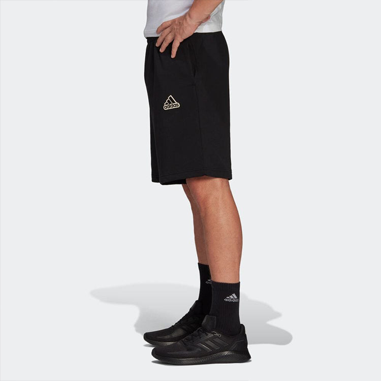 Men's adidas Solid Color Logo Printing Straight Casual Shorts Japanese Version Black HE1815