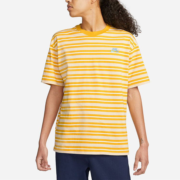 Men's Nike Embroidered Logo Stripe Round Neck Short Sleeve Yellow T-Shirt DQ1863-743