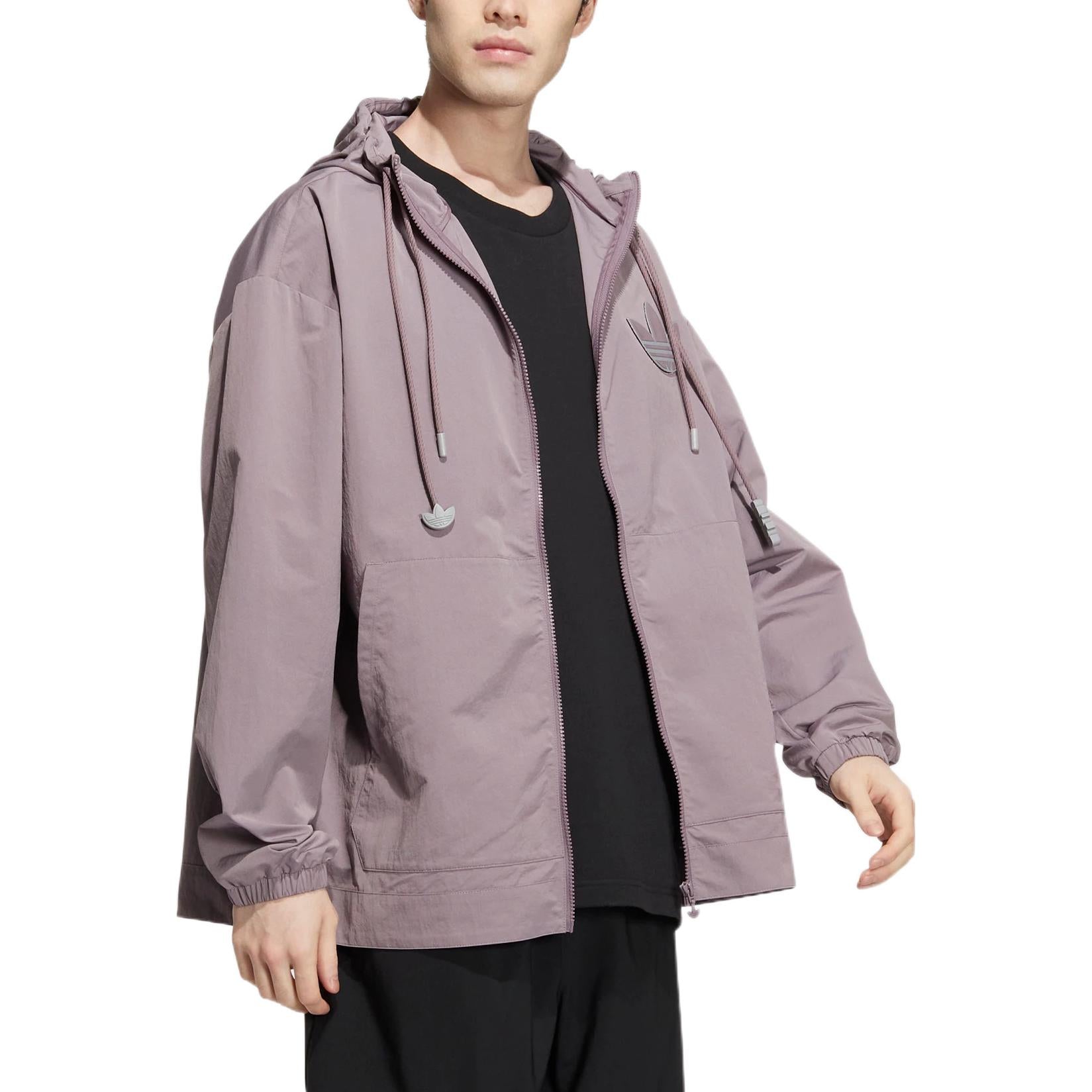 Men's adidas originals Back Logo Printing Pattern Drawstring Hooded Jacket Purple HS2020