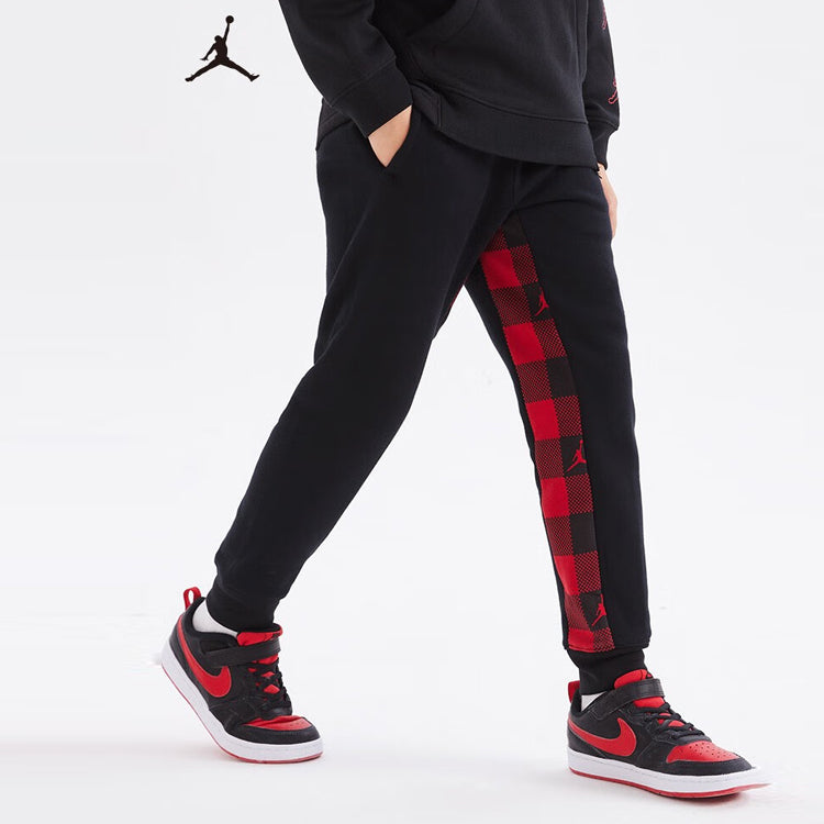 (GS) Air Jordan Buffalo Checked Fleece Joggers 'Black' JD2342008PS-002