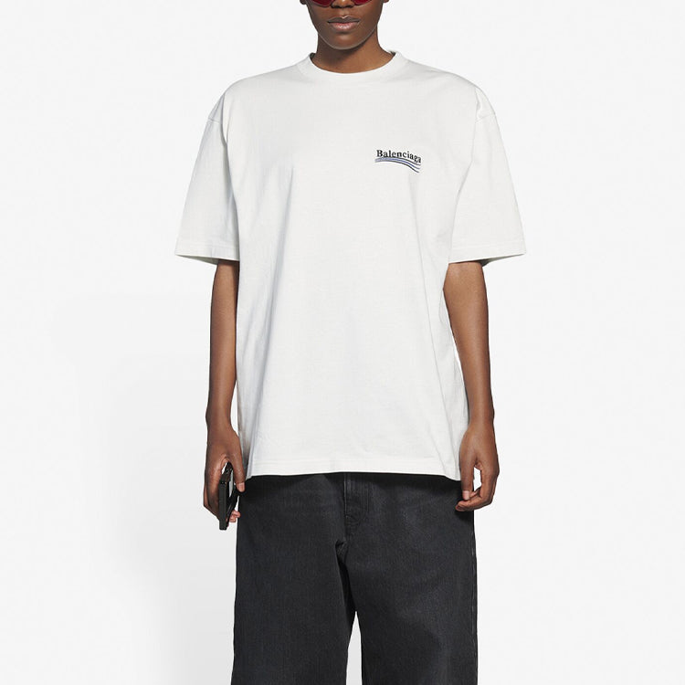 (WMNS) Balenciaga Political Campaign Large Fit Embroidery Round-neck 'White' 641655TKVJ19084