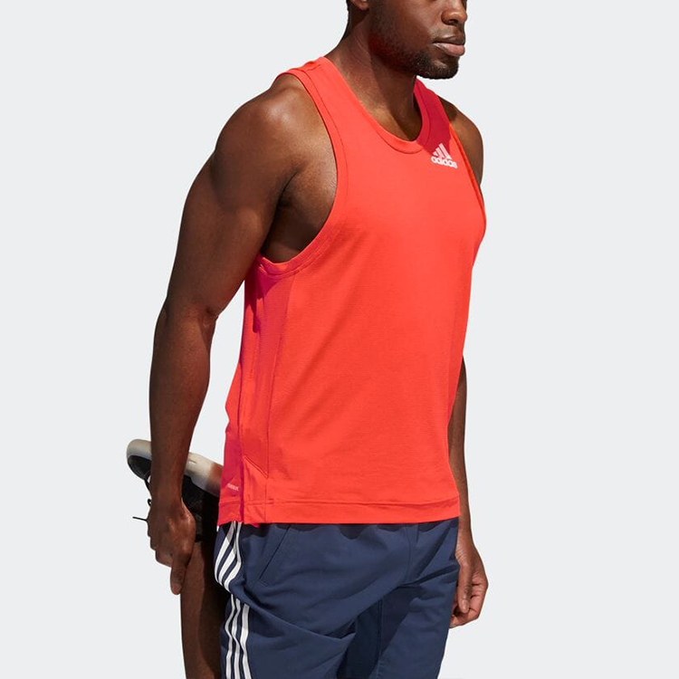 Men's adidas Solid Color Logo Stripe Gym Cycling Sports Red Vest GT3877