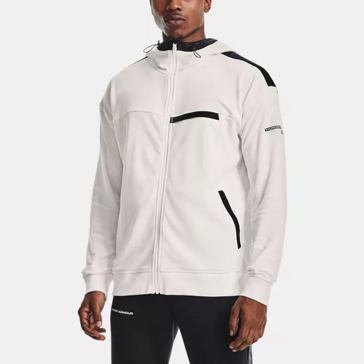 Men's Under Armour Rival Terry AMP Casual Sports Zipper Hooded Jacket White 1361595-112